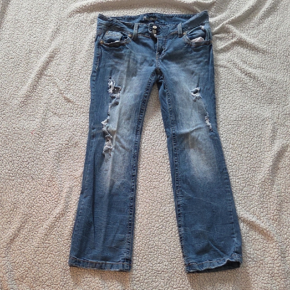 Amethyst Jeans Blue Distressed Straight Leg